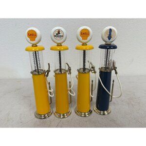 Lot of 4 Vintage-Style Gas Pump Toys  Shell Cylinder & Richfield Hi-Octane  7.5"